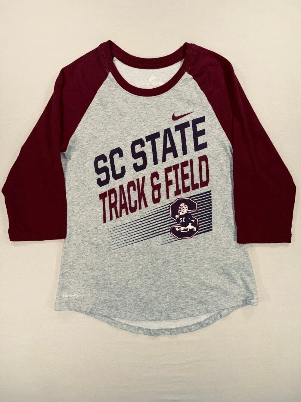 Nike Womens XS SC State Track & Field Dri-FIT Raglan 3/4 Sleeve T-Shirt Gray